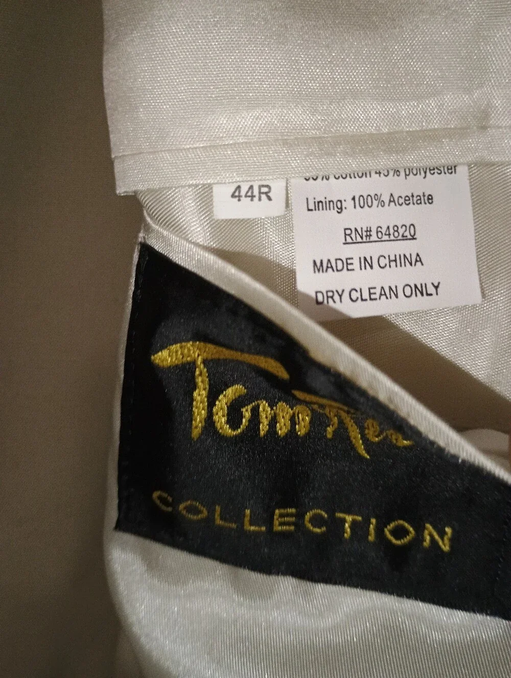 Tom Rich Classic Men's Light Beige Suit 44R Blazer 38R Pants Measurements in pic